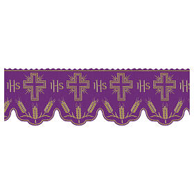 Purple celebration border for altar cloth, JHS and crosses, h 8 in