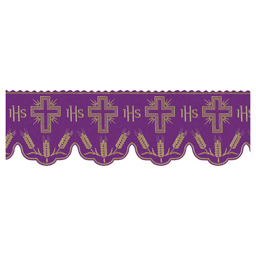 Purple celebration border for altar cloth, JHS and crosses, h 8 in 1