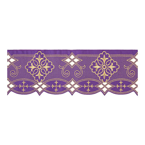 Cutwork purple border for altar cloth, golden crosses, h 8 in 1