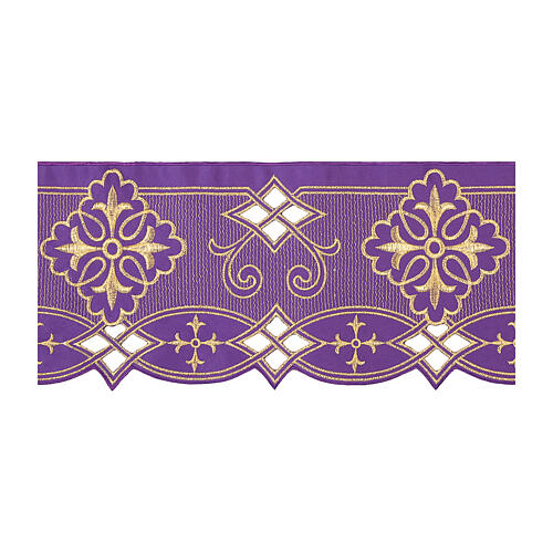 Volante para mantel liturgía cruces doradas violeta h 20 cm 3