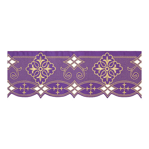 Liturgy tablecloth trim with purple golden crosses h 20 cm 1