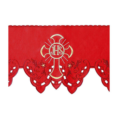 Cutwork red border for altar cloth, cross and IHS, 9 in 3