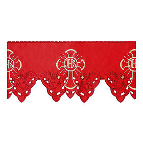 Volante altar mantel rojo cruces JHS h 22 cm