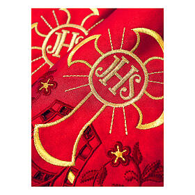 Volante altar mantel rojo cruces JHS h 22 cm