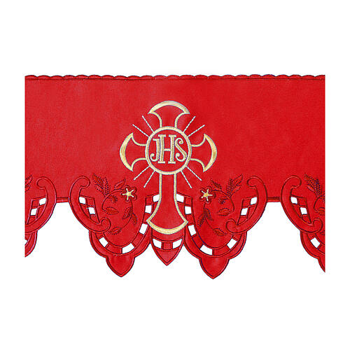Renda toalha de altar vermelha cruzes JHS h 22 cm 3