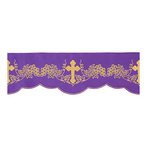 Volante violeta cruces uva doradas mantel altar h 15 cm 1