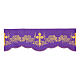 Volante violeta cruces uva doradas mantel altar h 15 cm s1