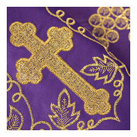 Bordure violette pour nappe d'autel croix raisin dorés h 15 cm