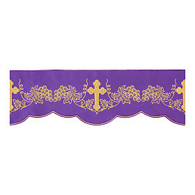 Borda roxa para toalha de altar cruzes uva douradas h 15 cm