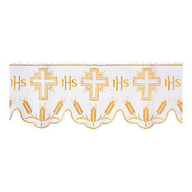 Volante blanco JHS cruces para mantel altar h 31 cm