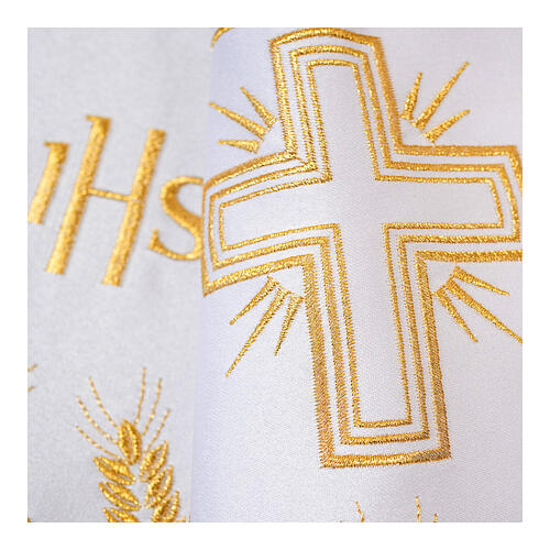 Bordure blanche JHS croix pour nappe d'autel h 31 cm 2