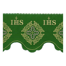 Volante verde cruces JHS mantel celebración h 19 cm