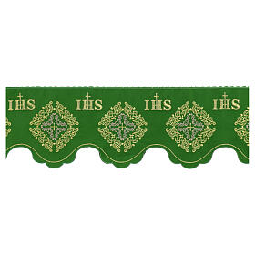 Bordure verte croix JHS pour nappe d'autel h 19 cm