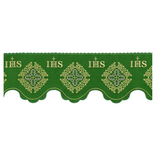 Bordure verte croix JHS pour nappe d'autel h 19 cm 1