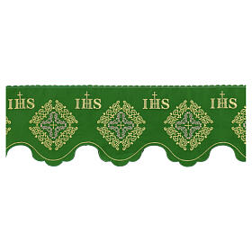 Borda verde cruzes decoradas e JHS para toalha de altar h 19 cm