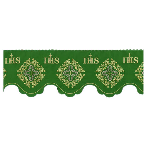 Borda verde cruzes decoradas e JHS para toalha de altar h 19 cm 1