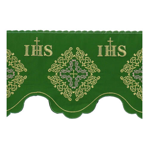 Borda verde cruzes decoradas e JHS para toalha de altar h 19 cm 2