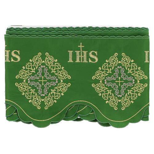 Borda verde cruzes decoradas e JHS para toalha de altar h 19 cm 3