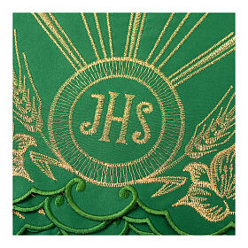 Green border for altar tablecloth, embroidery of JHS and leaves, h 6 in