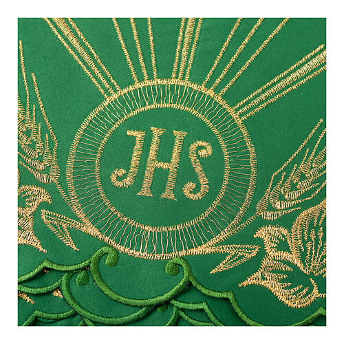 Green border for altar tablecloth, embroidery of JHS and leaves, h 6 in 2