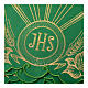 Green border for altar tablecloth, embroidery of JHS and leaves, h 6 in s2