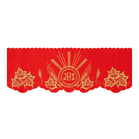 Red border for altar tablecloth, embroidery of JHS and leaves, h 6 in