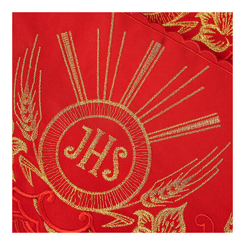 Red border for altar tablecloth, embroidery of JHS and leaves, h 6 in 2