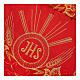 Red border for altar tablecloth, embroidery of JHS and leaves, h 6 in s2