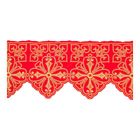 Red tablecloth border with crosses and flowers, h 14 in