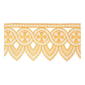 Cut-out border for altar tablecloth, golden crosses on white fabric, h 10 in