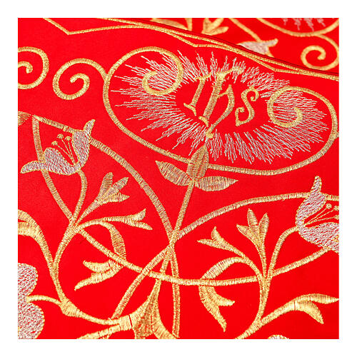 Bordure rouge nappe d'autel avec JHS et fleurs h 27 cm 2