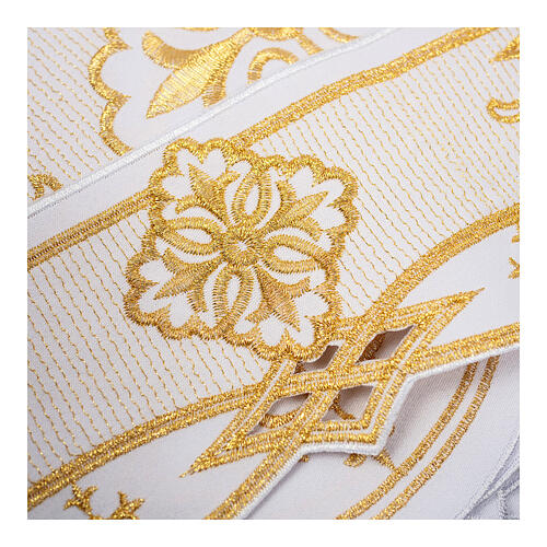 White altar tablecloth border with golden embroidery, crosses and cutwork pattern, h 3.5 in 2