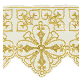 Border for altar tablecloth, crosses and flowers on white fabric, h 9 in