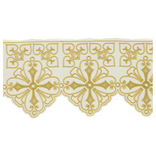Border for altar tablecloth, crosses and flowers on white fabric, h 9 in 1