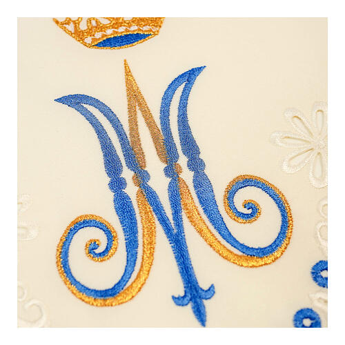Altartuch-Bordüre mit Marienmonogramm und Blumen, weiß, Höhe 20 cm 2