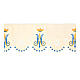 Marian border for altar tablecloth, initials and cutwork flowers on white fabric, h 8 in s1