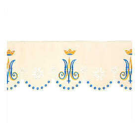 Bordure mariale blanche nappe d'autel avec fleurs h 20 cm