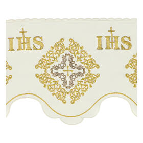 Ivory-coloured border for altar tablecloth, crosses and JHS monogram, h 7.5 in
