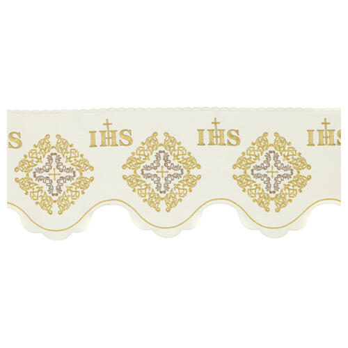 Ivory-coloured border for altar tablecloth, crosses and JHS monogram, h 7.5 in 1