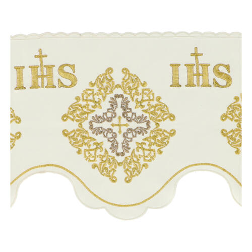 Ivory-coloured border for altar tablecloth, crosses and JHS monogram, h 7.5 in 2