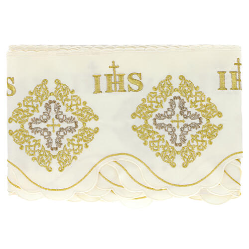 Ivory-coloured border for altar tablecloth, crosses and JHS monogram, h 7.5 in 3