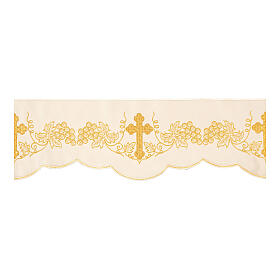 Ivory-coloured border for altar tablecloth, grapes and crosses, h 6 in
