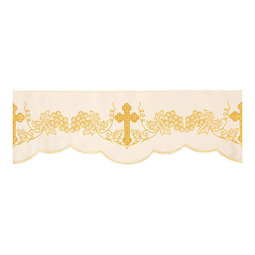 Ivory-coloured border for altar tablecloth, grapes and crosses, h 6 in 1