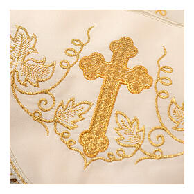 Borda para toalha de altar cor de marfim cruzes uva douradas h 15 cm