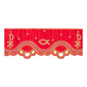 Red border for altar tablecloth, stylised fish and Chi-Rho, h 8 in