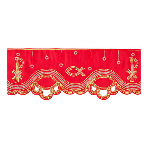 Red border for altar tablecloth, stylised fish and Chi-Rho, h 8 in 1