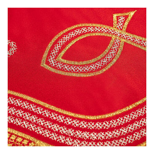 Red border for altar tablecloth, stylised fish and Chi-Rho, h 8 in 2
