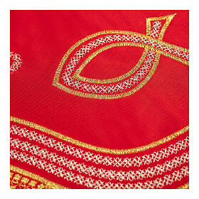 Borda para toalha de altar vermelha símbolo peixe h 20 cm