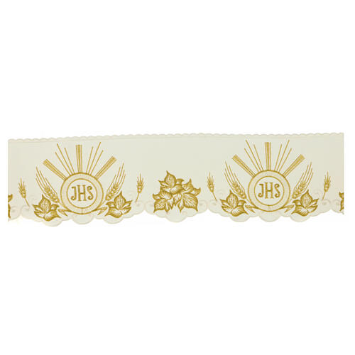 Bordure nappe d'autel couleur ivoire avec JHS et épis h 15 cm 1