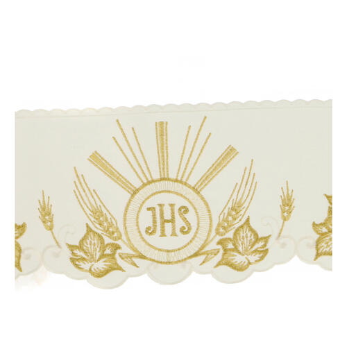 Borda cor de marfim JHS com raios folhas e trigo para toalha de altar h 15 cm 2